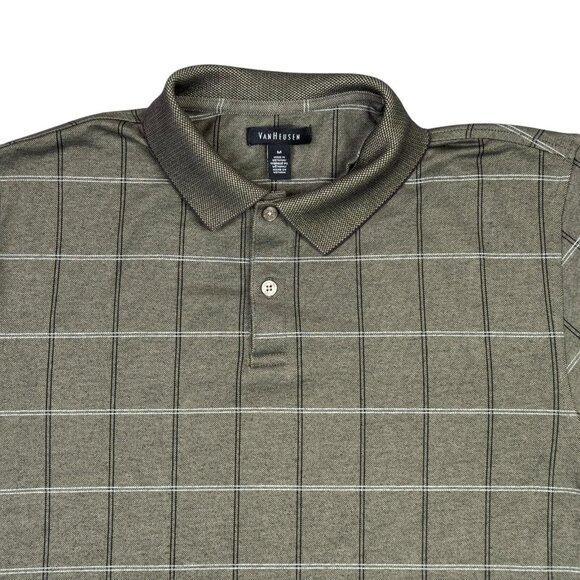 Van Heusen Polo Shirt Mens M Green Windowpane Check Short Sleeve Golf Casual - Picture 2 of 10